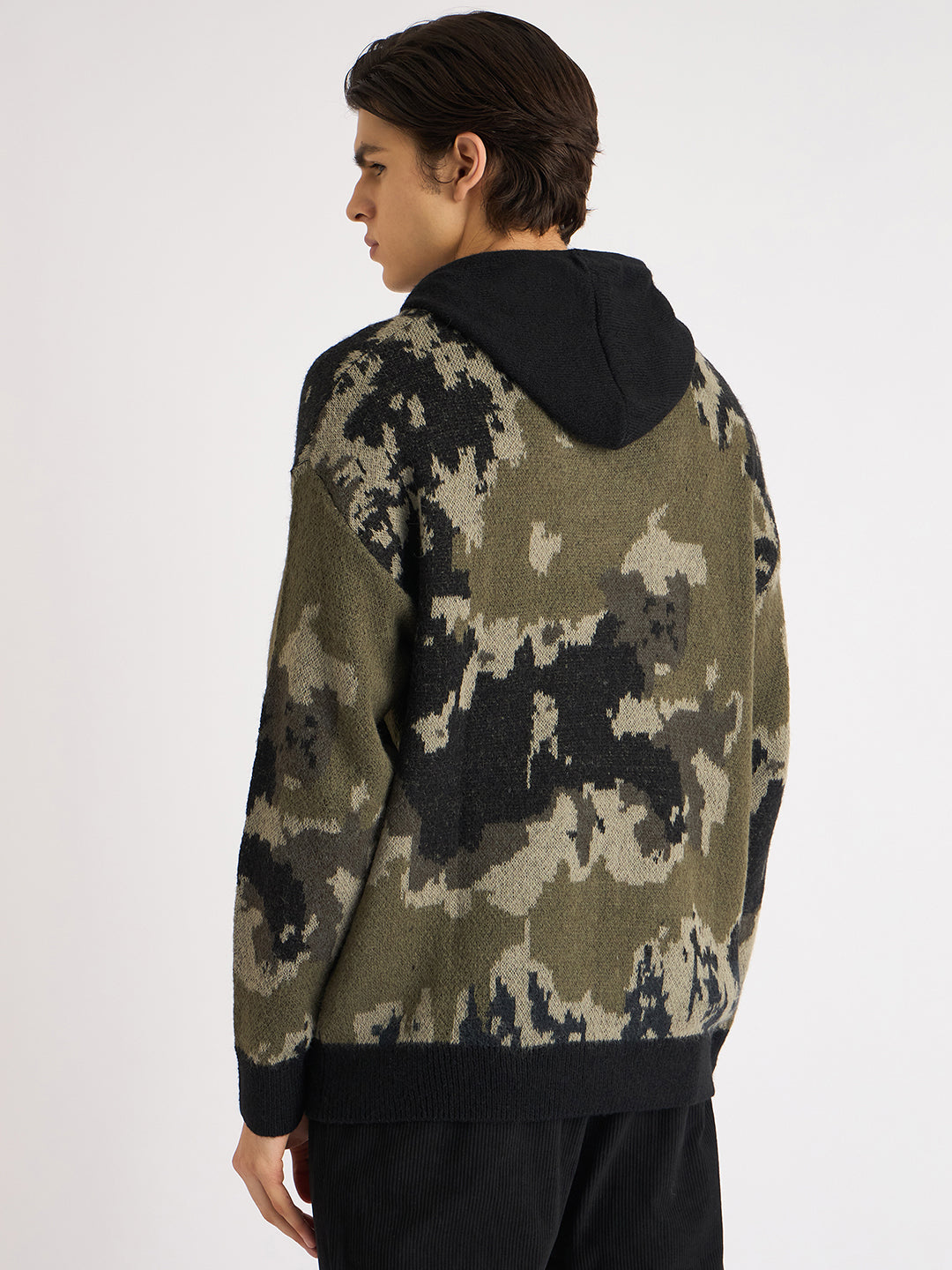 Antony Morato Men Green Printed Hooded Full Sleeves Sweater