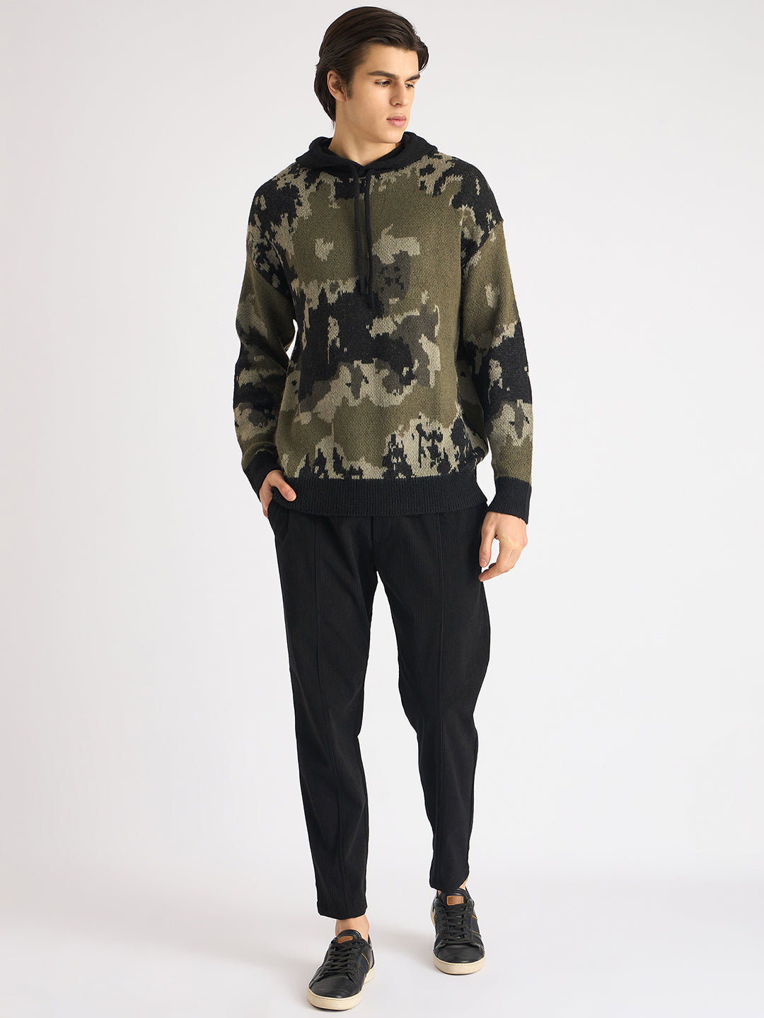 Antony Morato Men Green Printed Hooded Full Sleeves Sweater