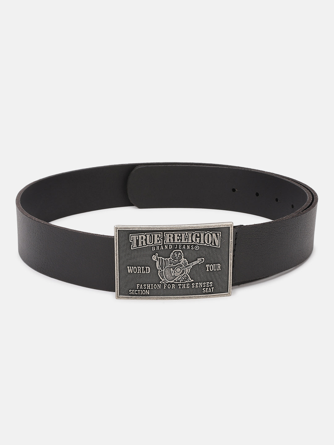Shop True Religion Men Black Solid Belt With Push Pin Buckle Online - Main Image