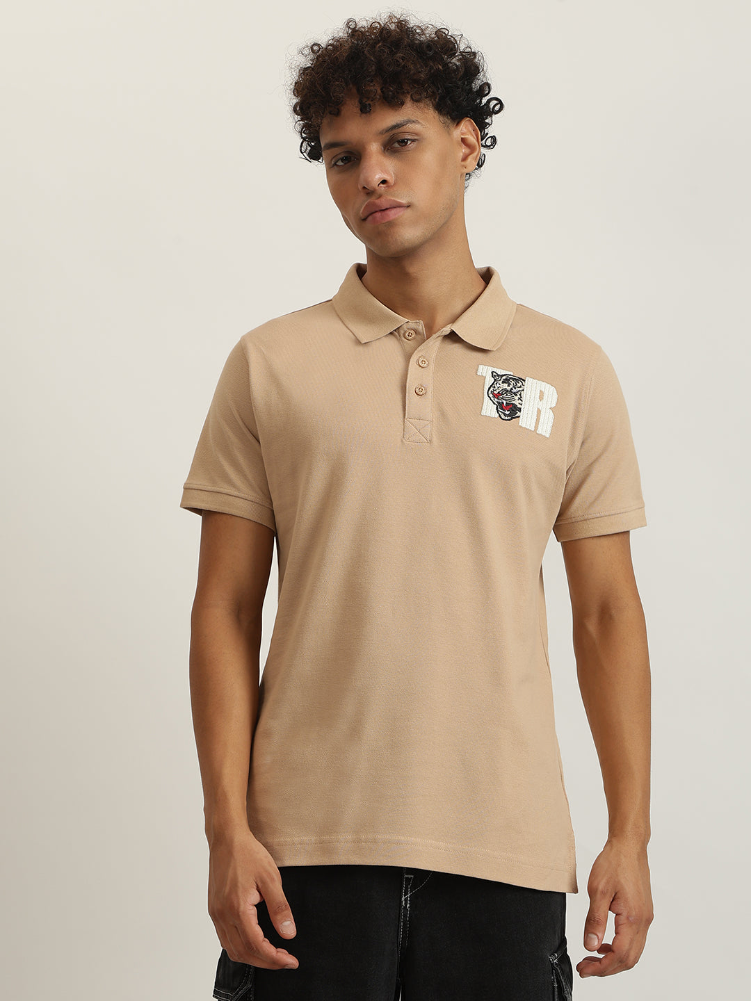 Shop True Religion Men Beige Solid Collared Short Sleeves Polo T