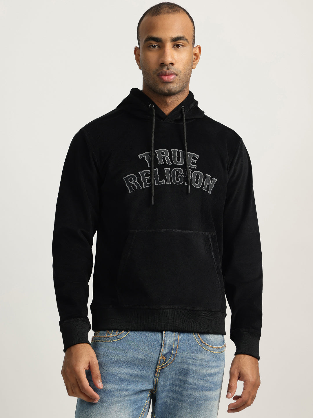 Shop True Religion Men Black Embroidered Hooded Full Sleeves Sweatshirt  Online