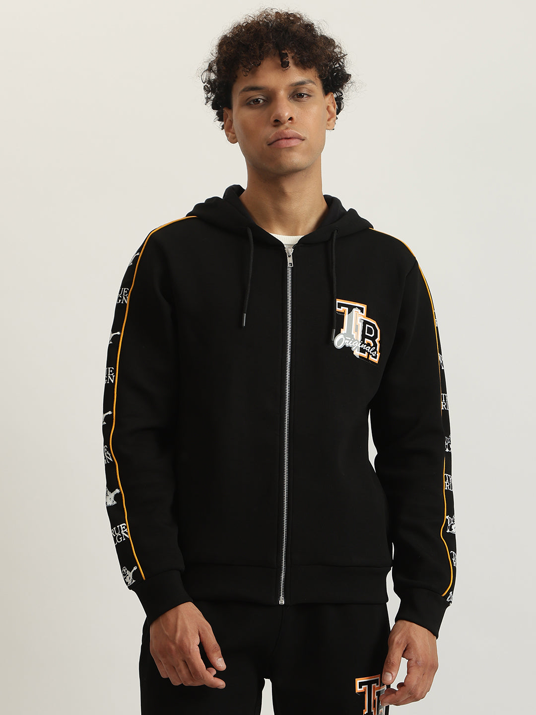 Shop True Religion Men Solid Hooded Full Sleeves Zip Through