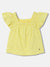 Elle Girls Yellow Self-Design Square neck Short Sleeves Top