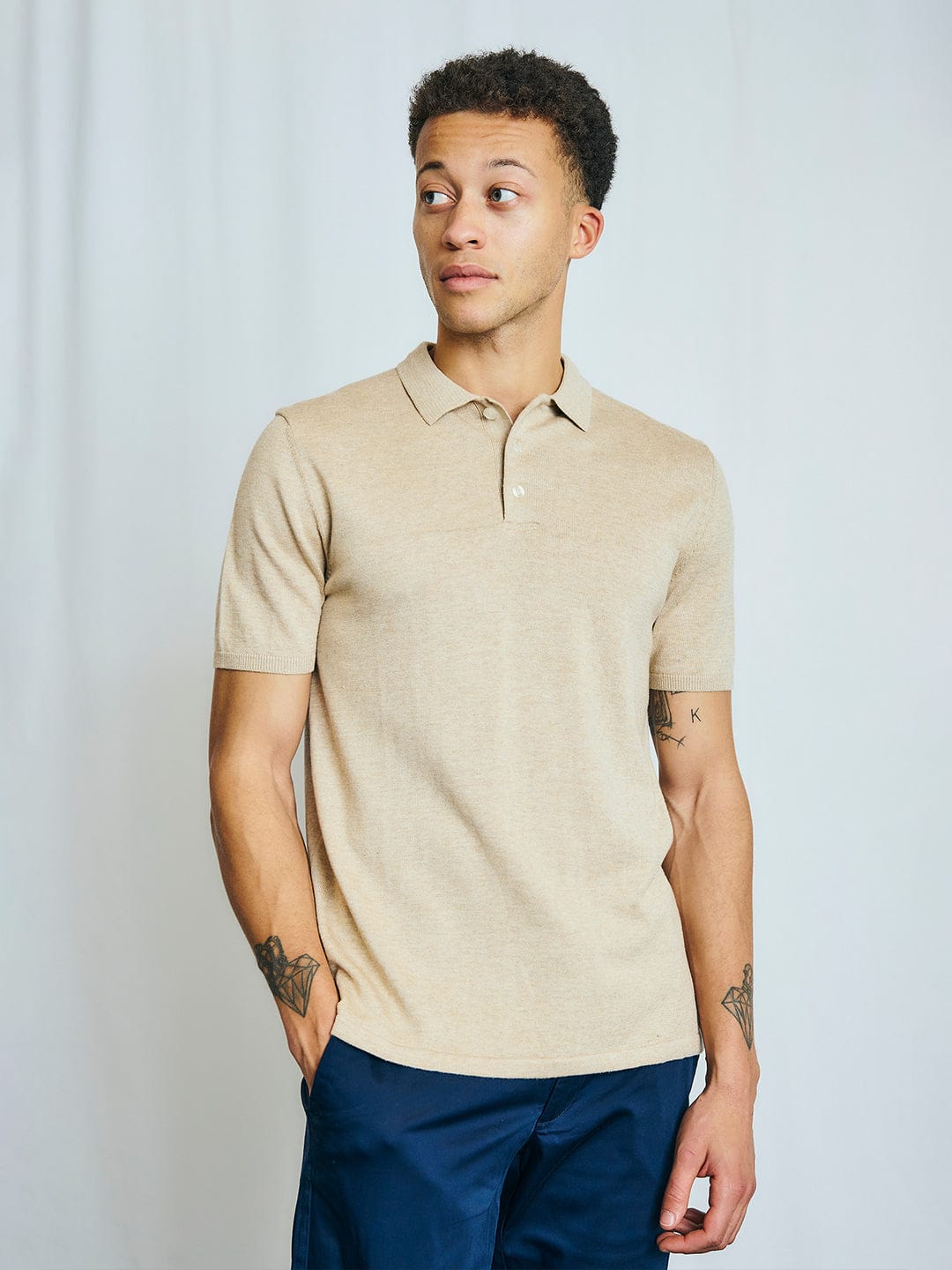 Bruun & Stengade Men Beige Solid Polo Tshirt