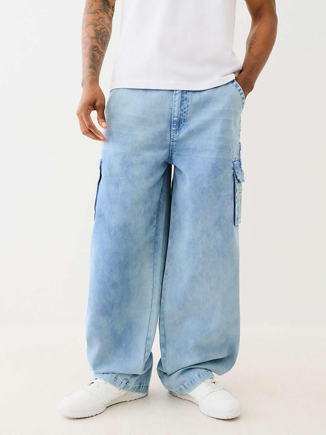 True Religion Men Blue Oversize Fit Washed Trouser