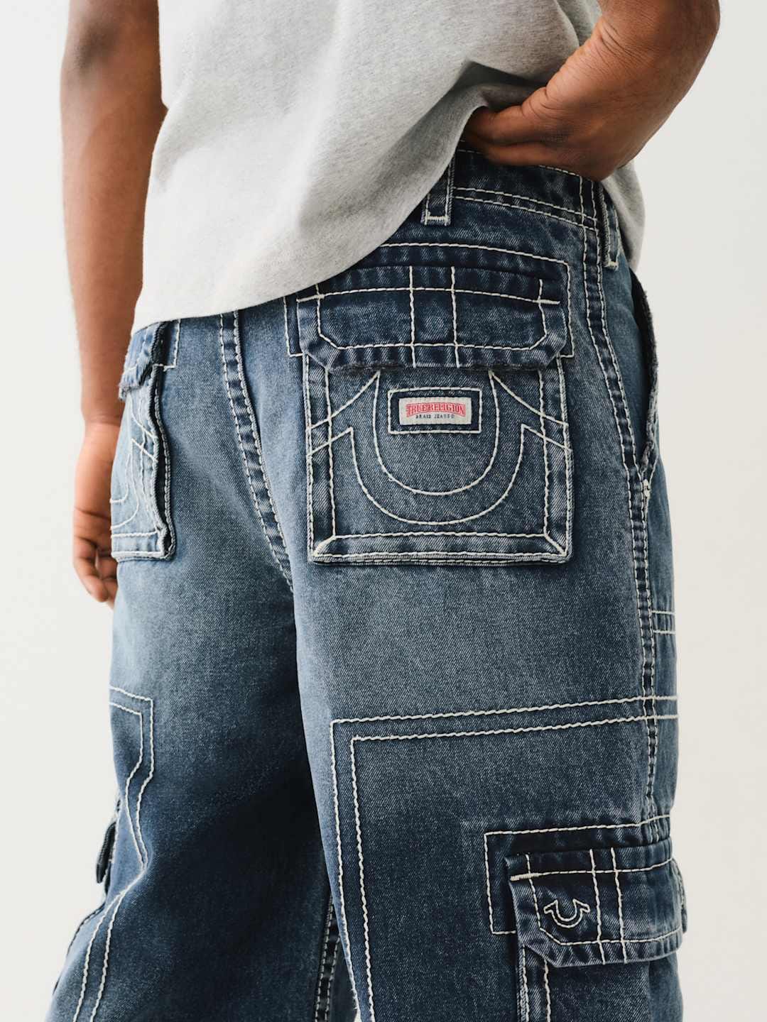 True Religion Men Blue Oversize Fit Washed Trouser