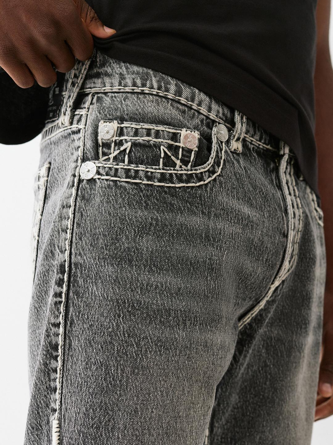 True Religion Men Black Straight Fit Washed Shorts