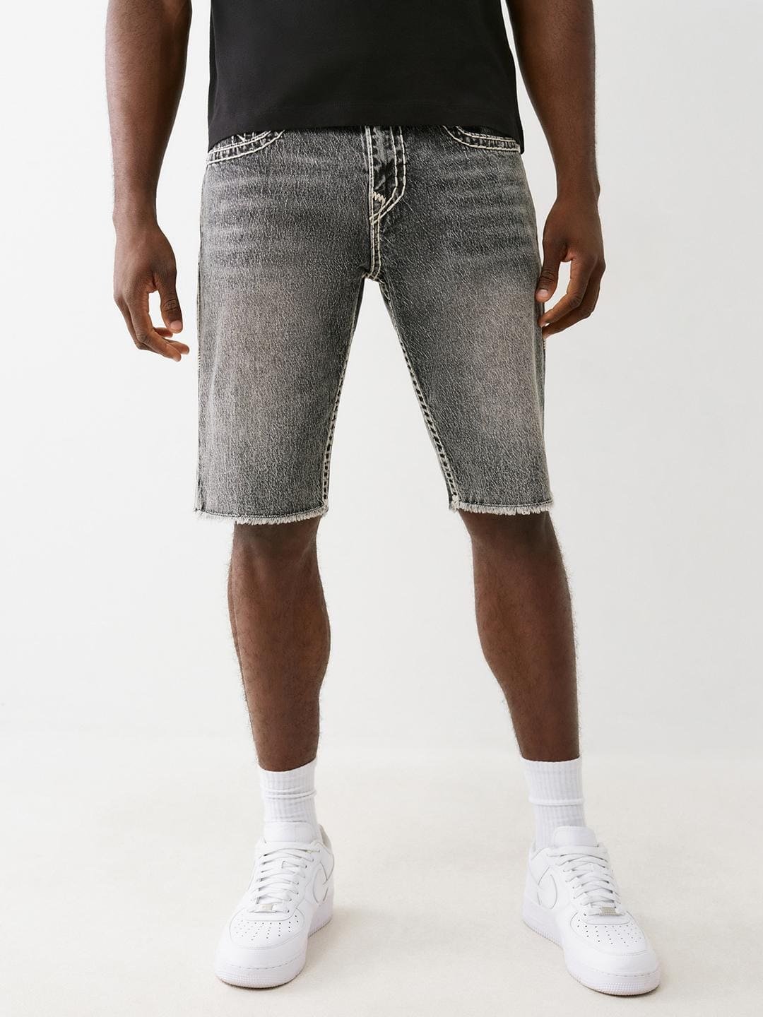 True Religion Men Black Straight Fit Washed Shorts