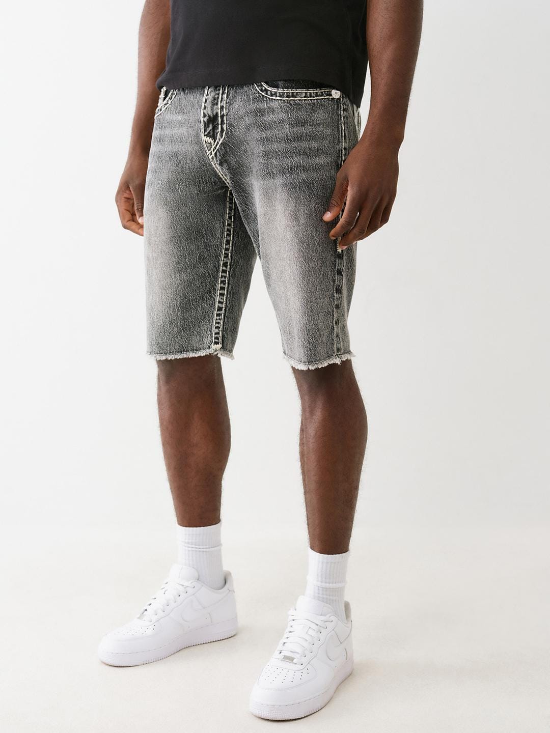 True Religion Men Black Straight Fit Washed Shorts