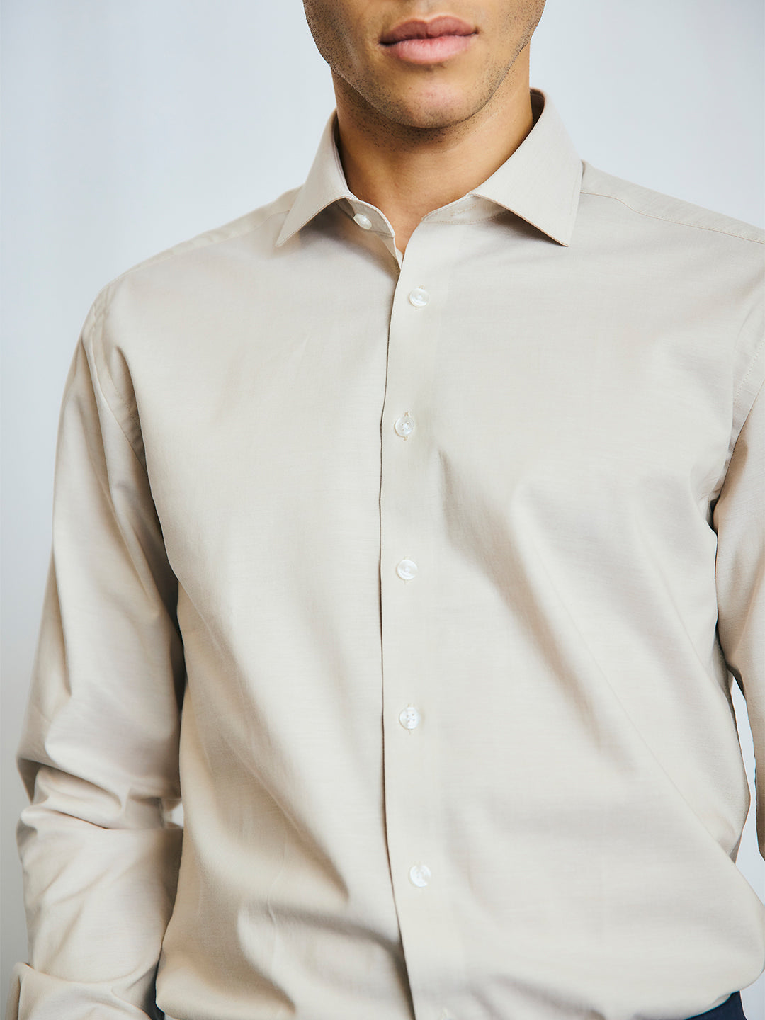 Bruun & Stengade Men Sand Solid Collar Shirt