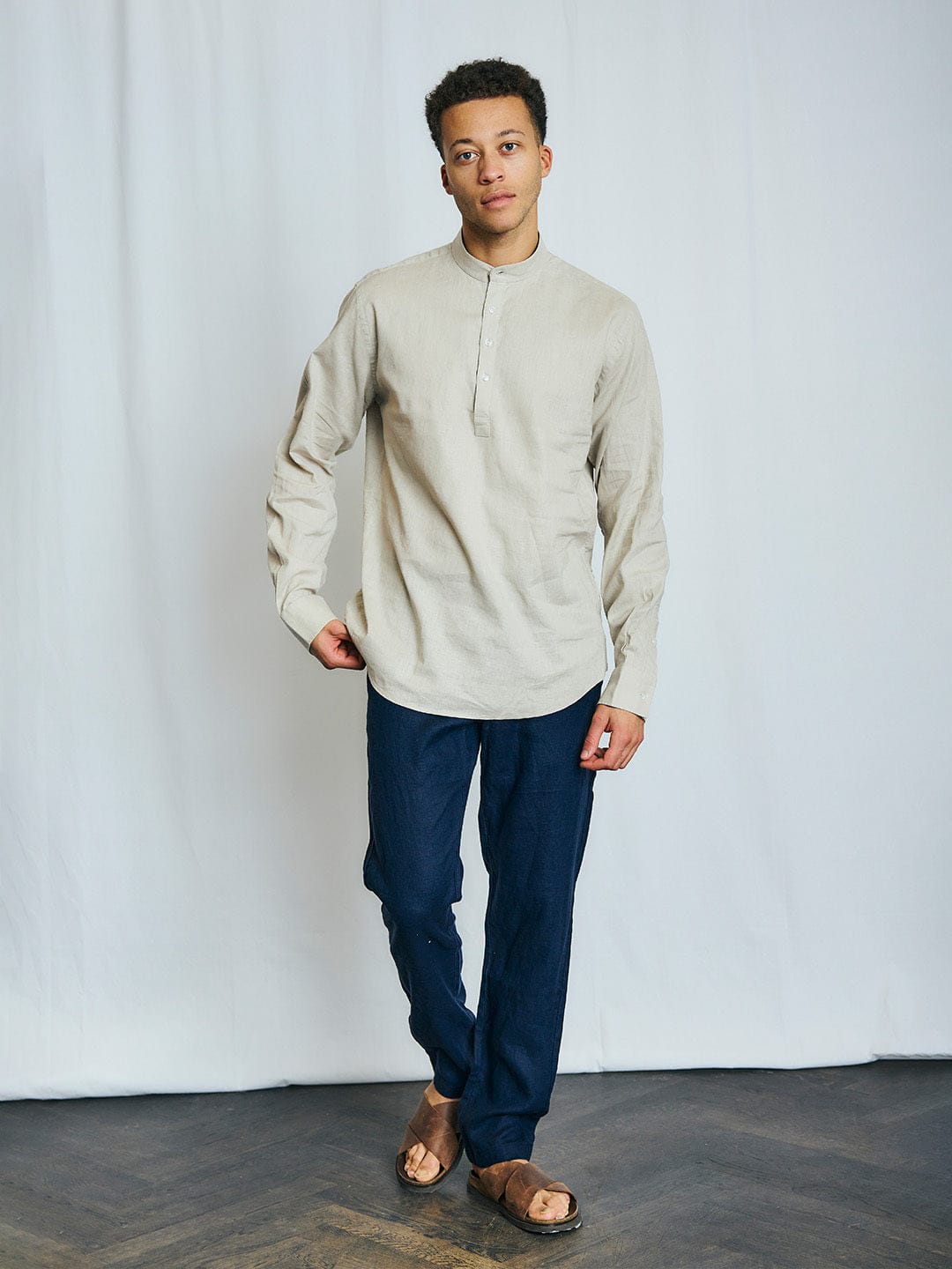 Bruun & Stengade Men Beige Kurta Collar Shirt