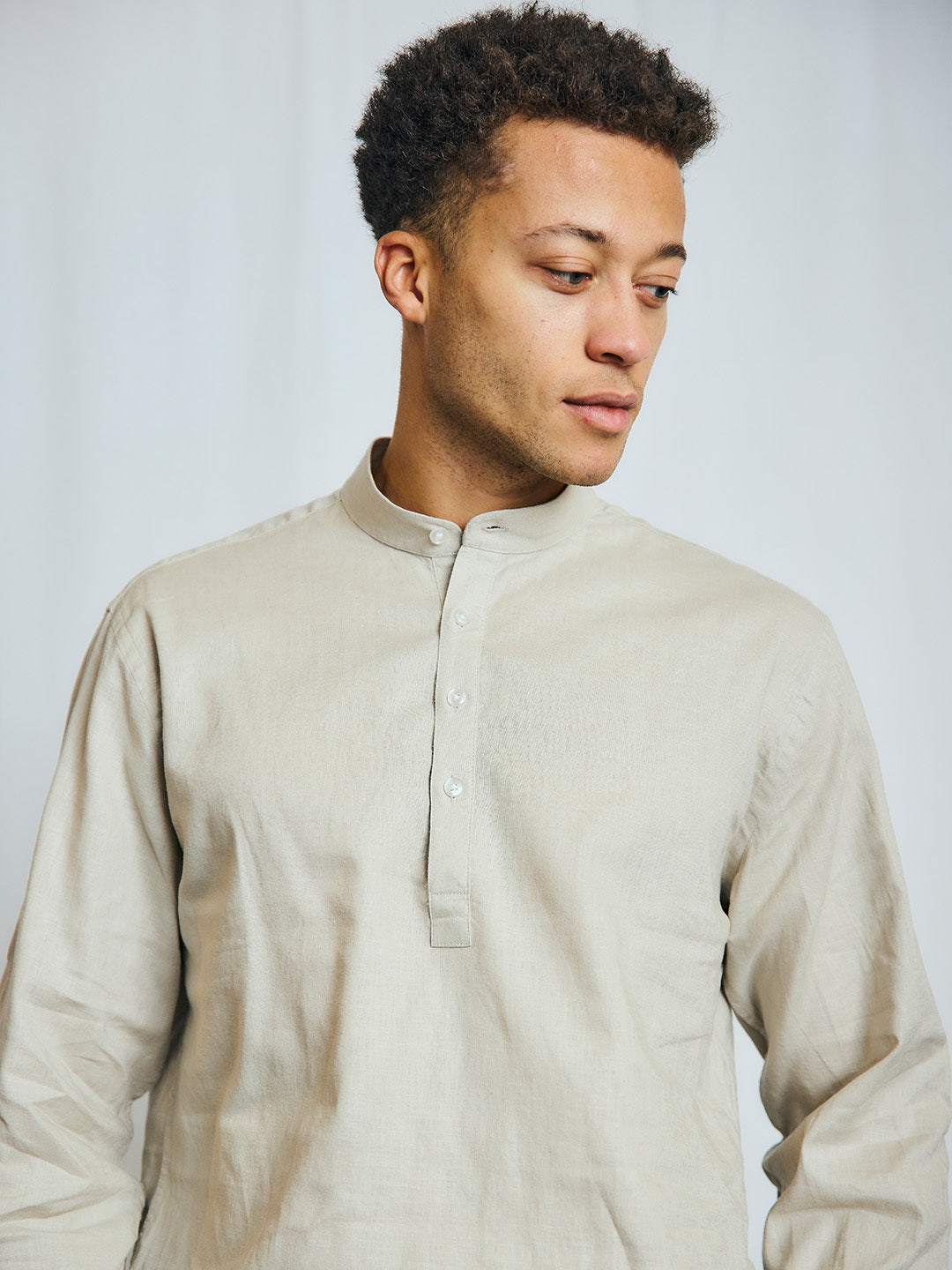 Bruun & Stengade Men Beige Kurta Collar Shirt