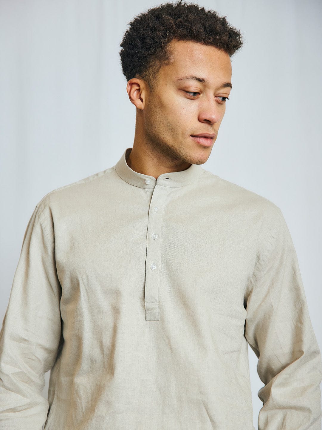 Bruun & Stengade Men Beige Kurta Collar Shirt