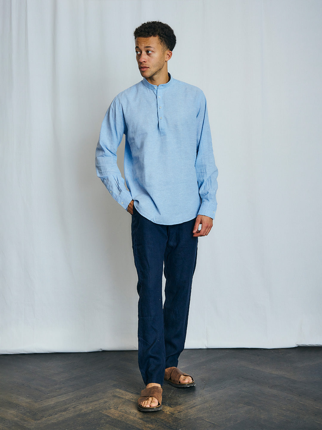 Bruun & Stengade Men Blue Solid Collar Shirt