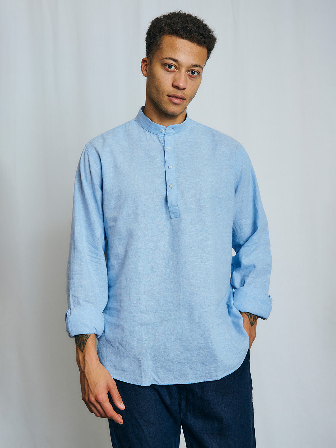 Bruun & Stengade Men Blue Solid Collar Shirt