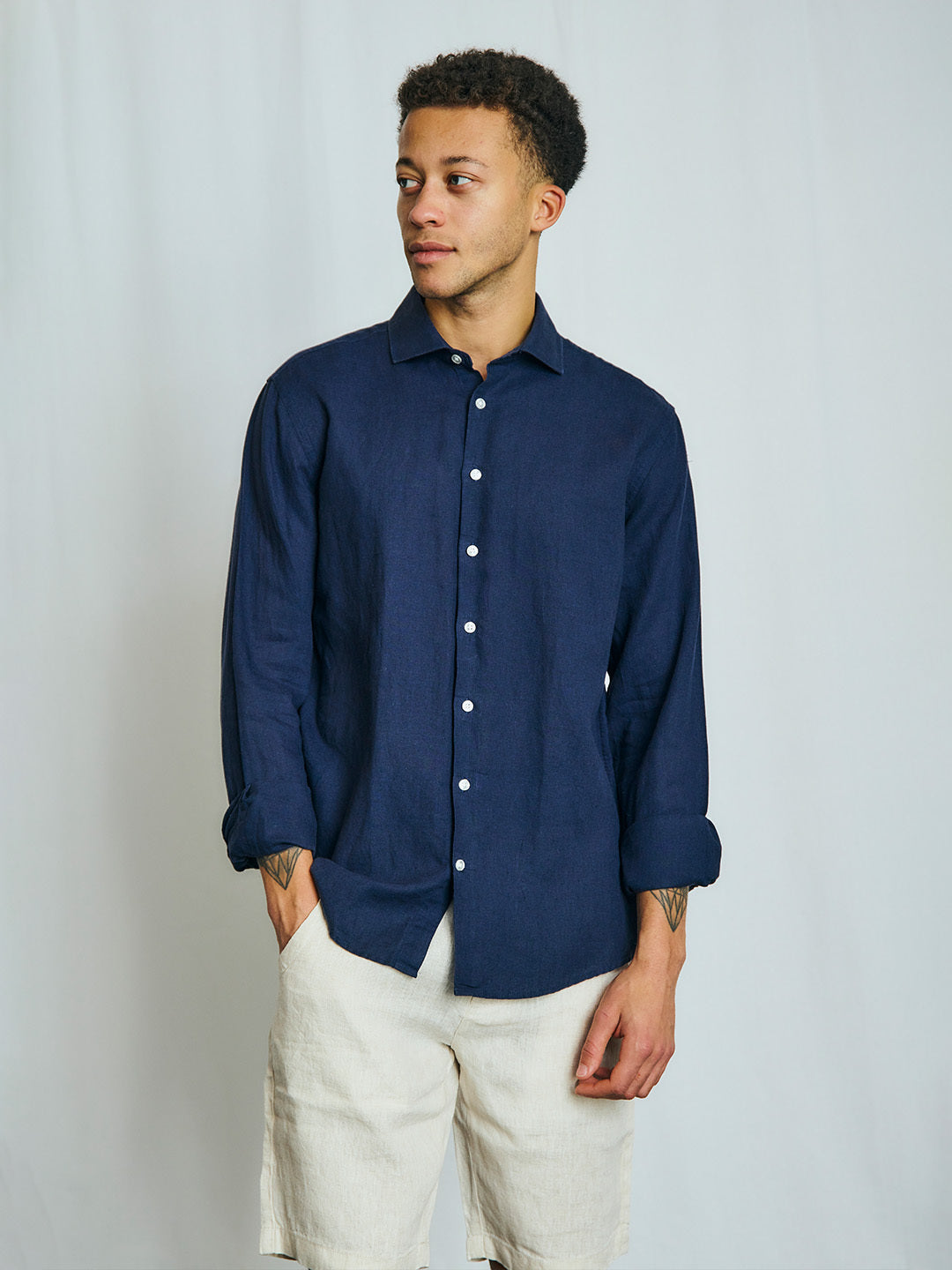 Bruun & Stengade Men Navy Solid Collar Shirt