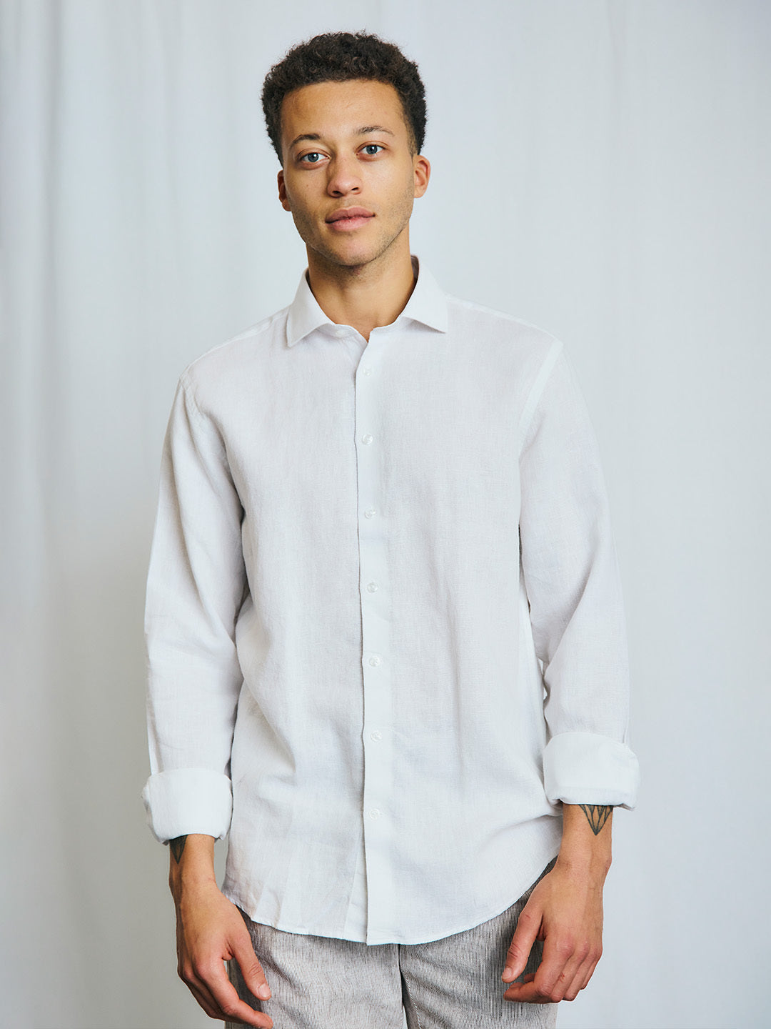 Bruun & Stengade Men White Solid Collar Shirt