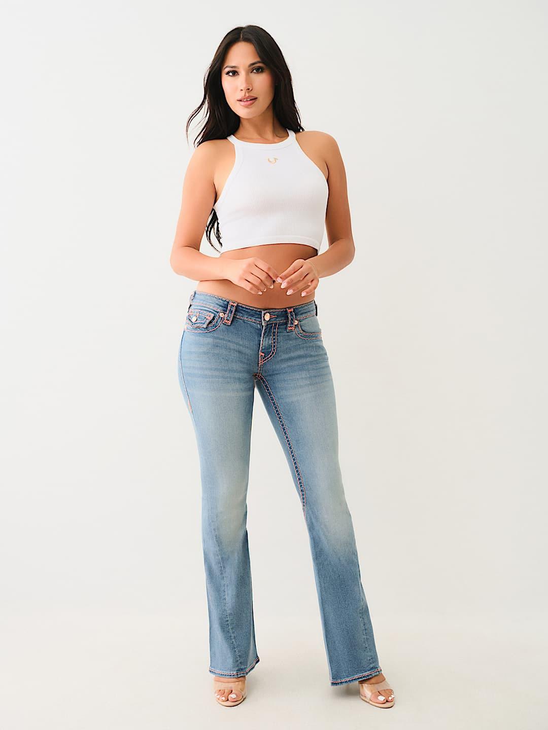 True Religion Super T Joey Flare Fit Blue Mid Rise Washed Jeans