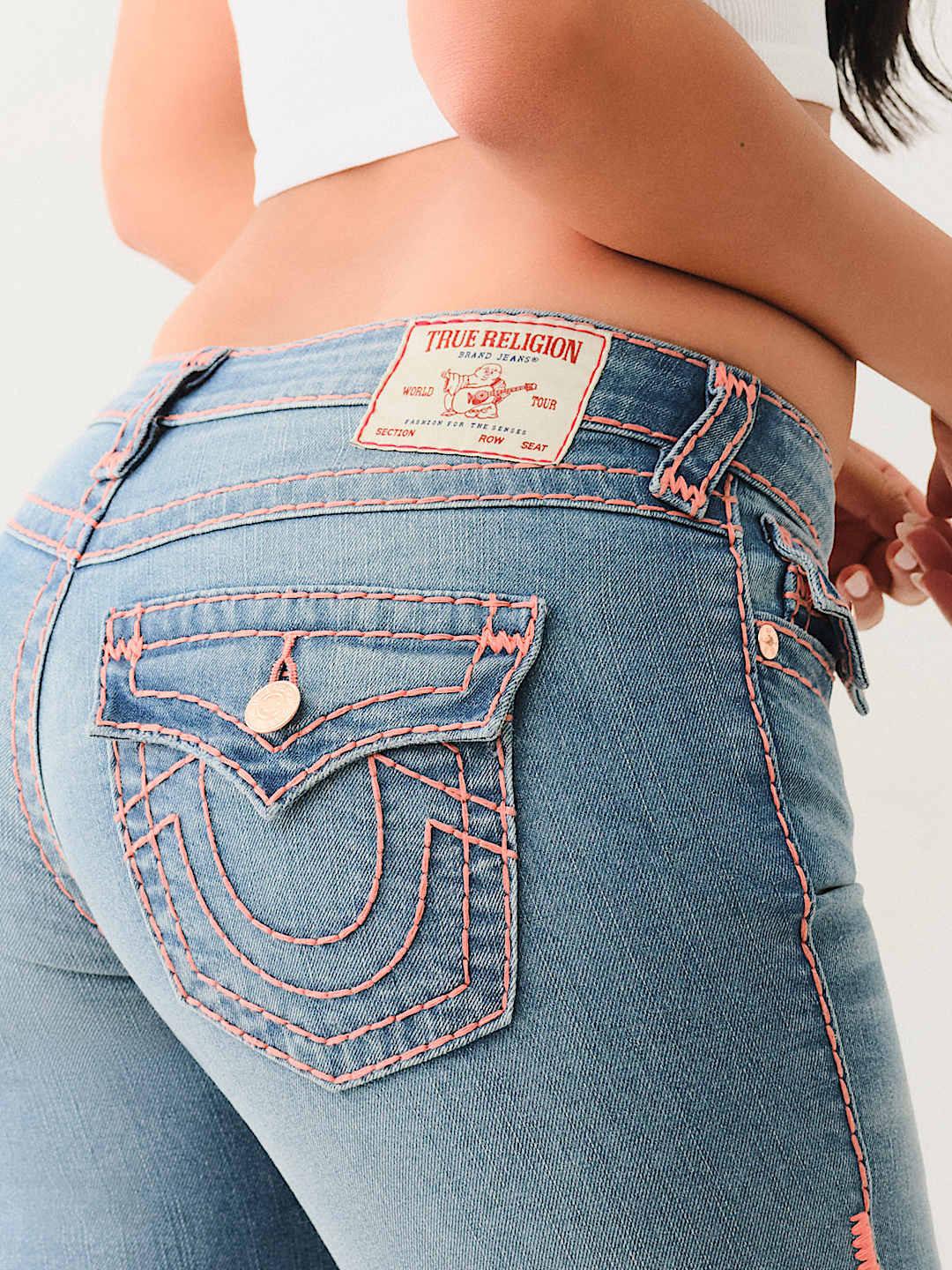 Shop True Religion Super T Joey Flare Fit Blue Mid Rise Washed