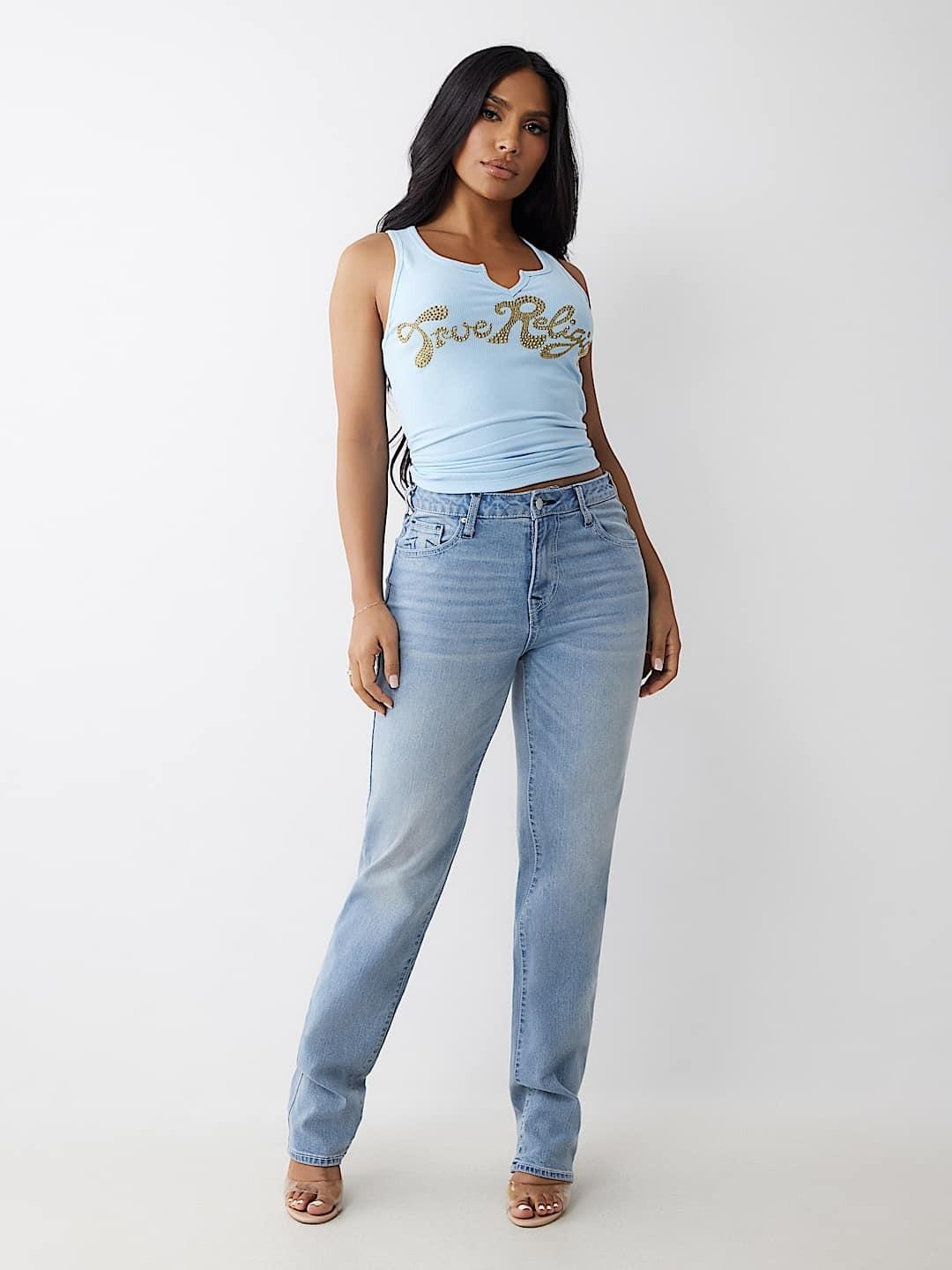 True Religion Women Blue Straight Fit Washed Jeans