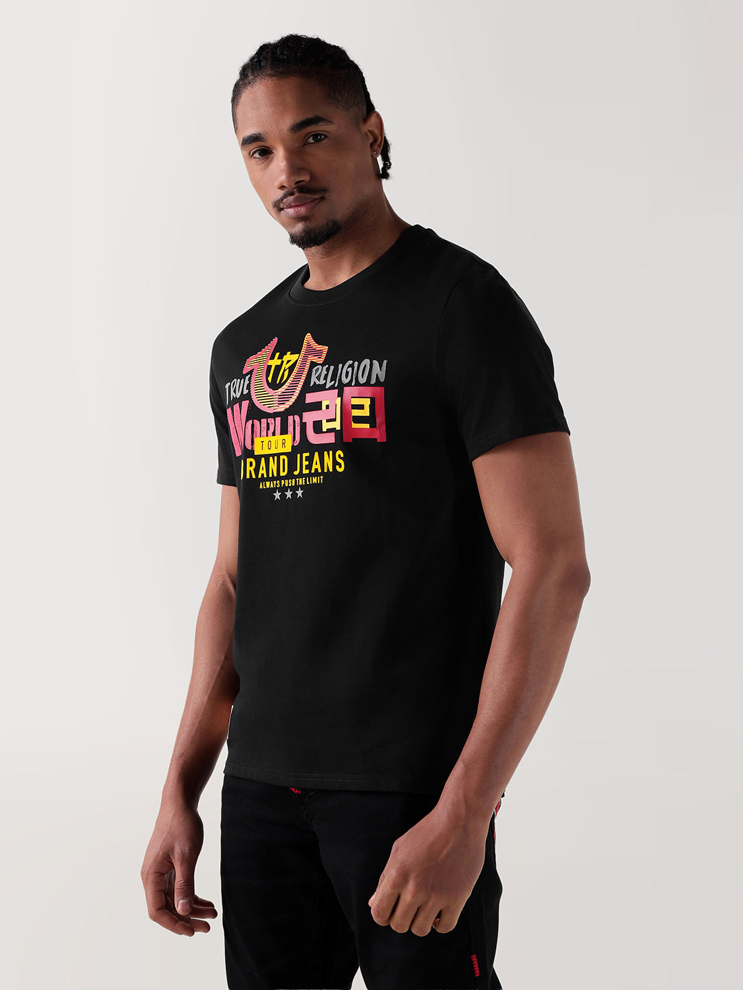 TRUE RELIGION Men Black Printed Round Neck Regular Fit T Shirt