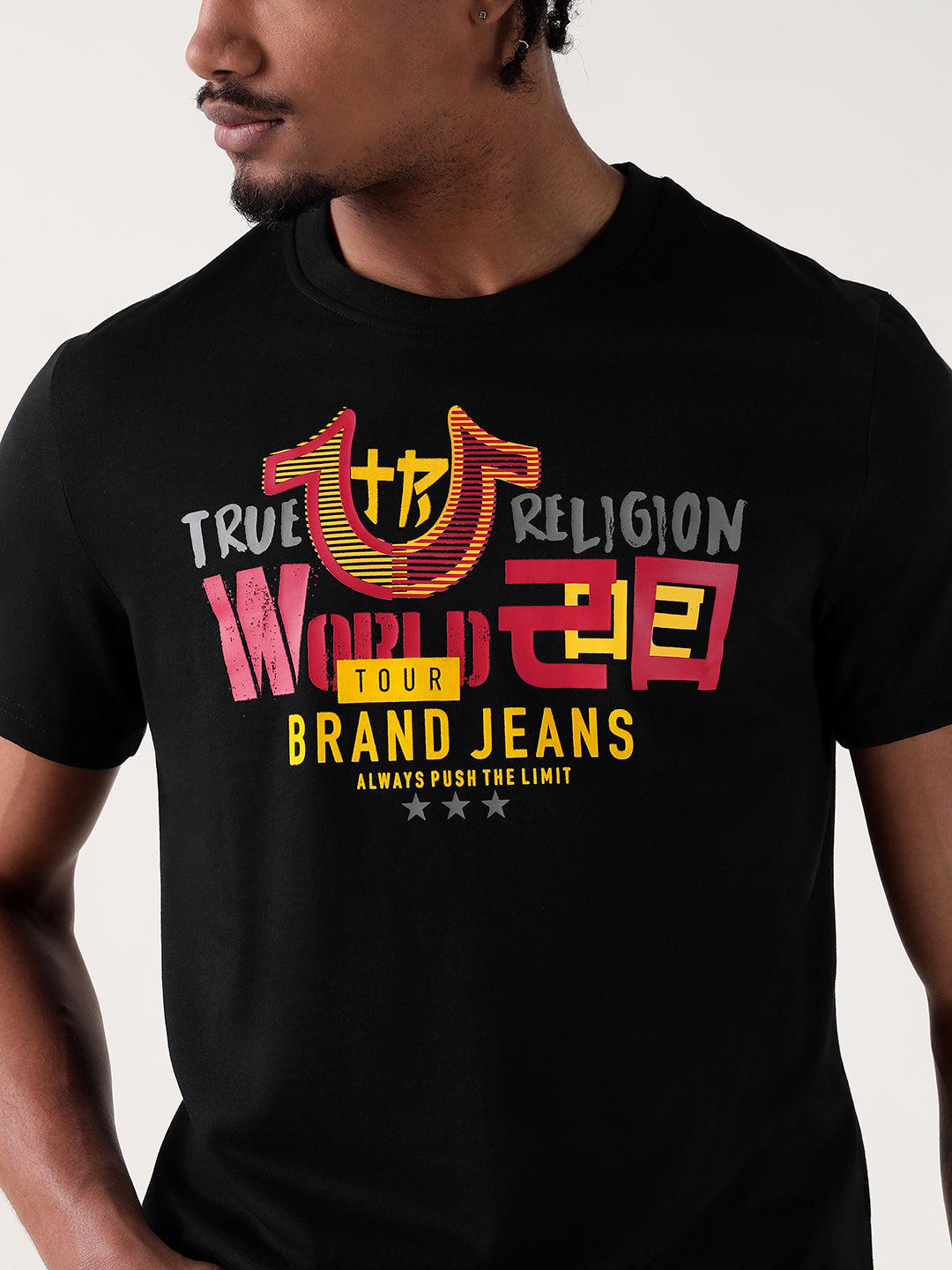 TRUE RELIGION Men Black Printed Round Neck Regular Fit T Shirt