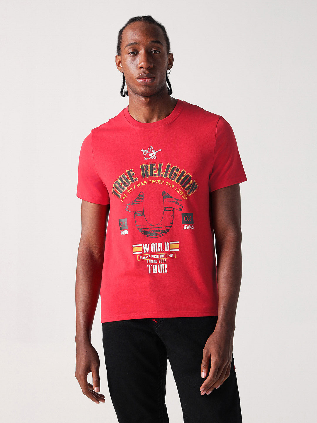 True Religion Men Red Placement Print Round Neck Tshirt