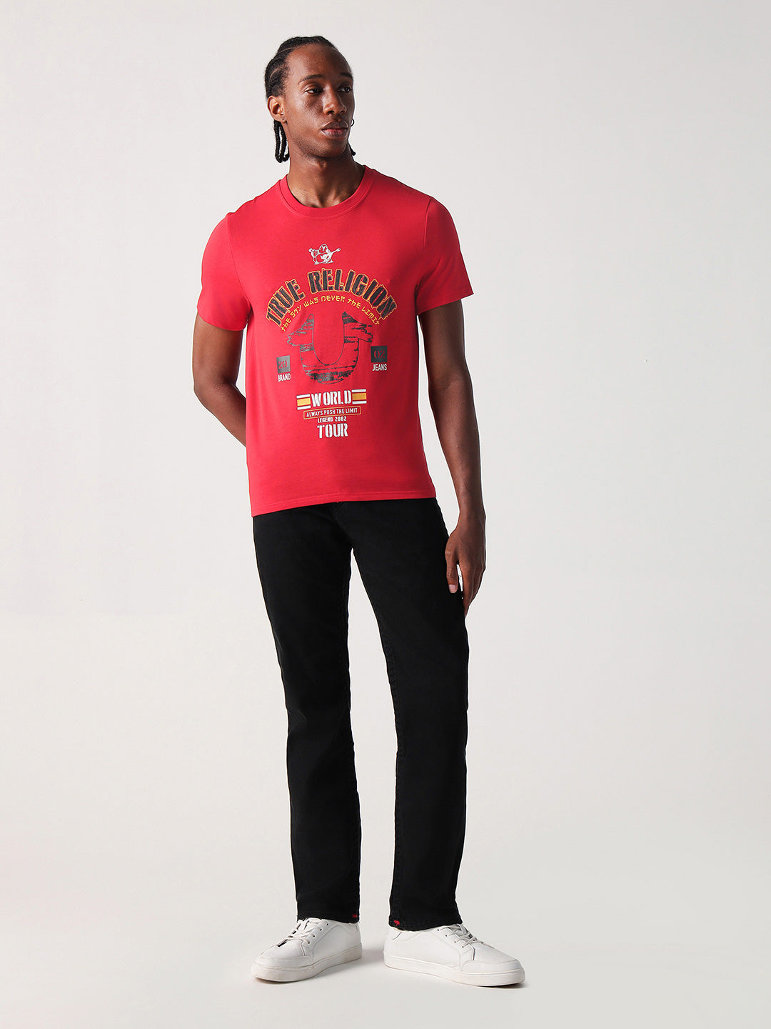 True Religion Men Red Placement Print Round Neck Tshirt