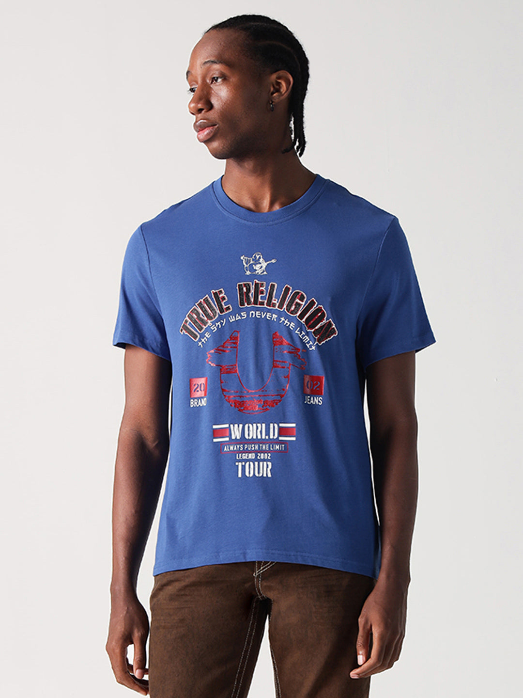 True Religion Men Blue Placement Print Round Neck Tshirt