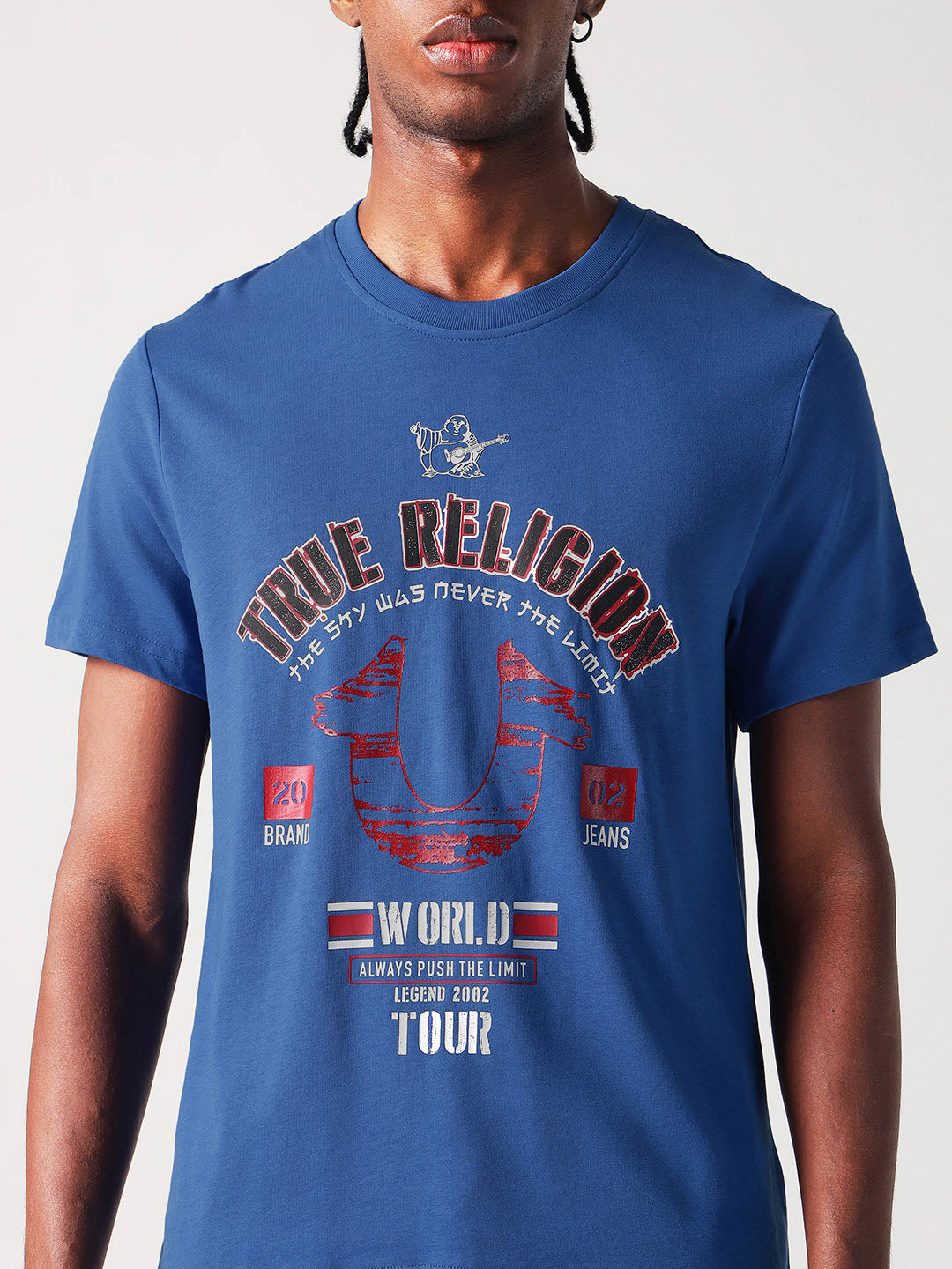 True Religion Men Blue Placement Print Round Neck Tshirt