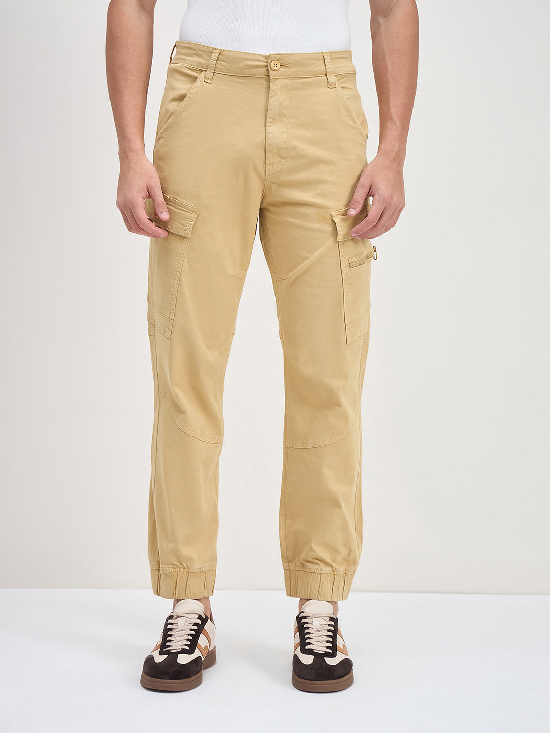 ICONIC Men Khaki Elasticted Bottom Cargo