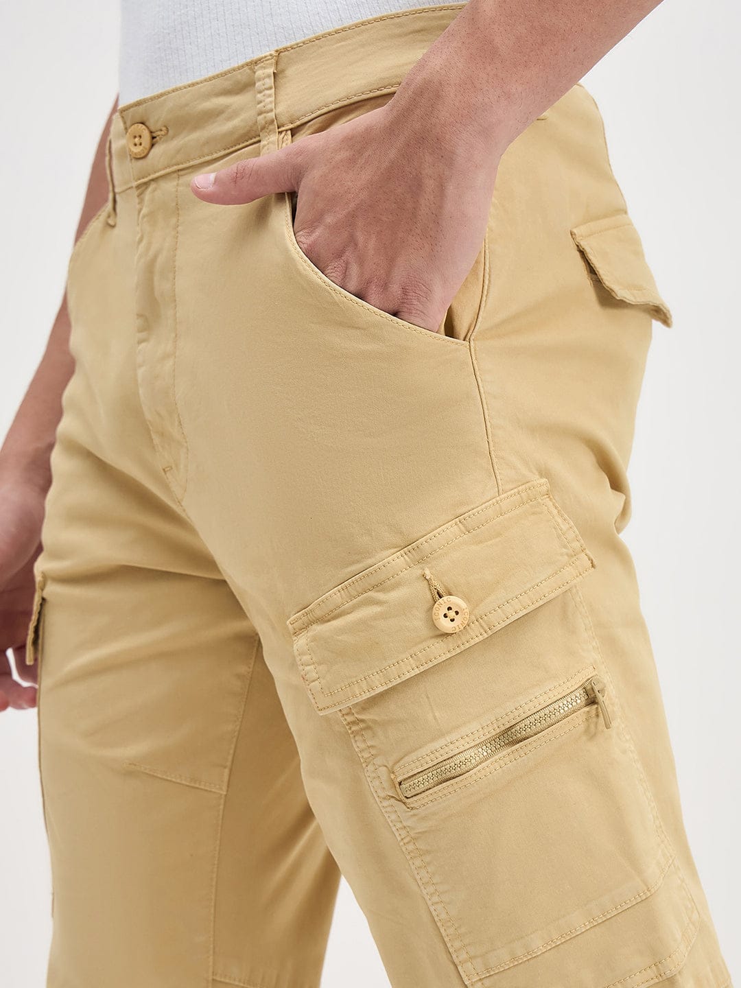 ICONIC Men Khaki Elasticted Bottom Cargo