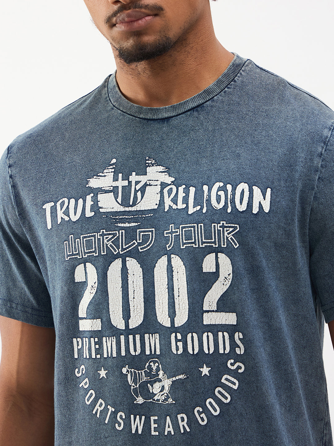TRUE RELIGION Men Blue Printed Regular Fit Denim T Shirt