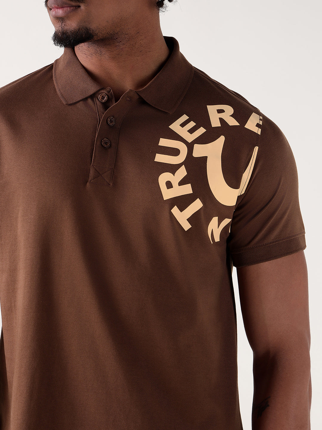 TRUE RELIGION Men Brown Logo Regular Fit Polo T-Shirt