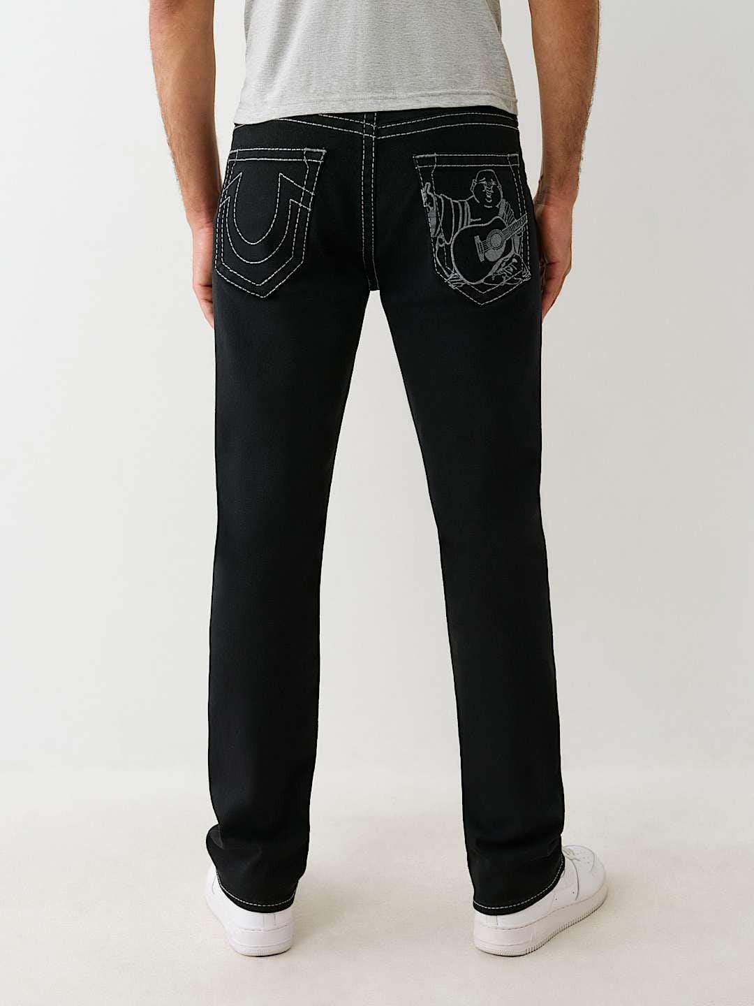 True Religion Men Embroidered Ricky Straight Fit Pure Cotton Mid Rise Jeans