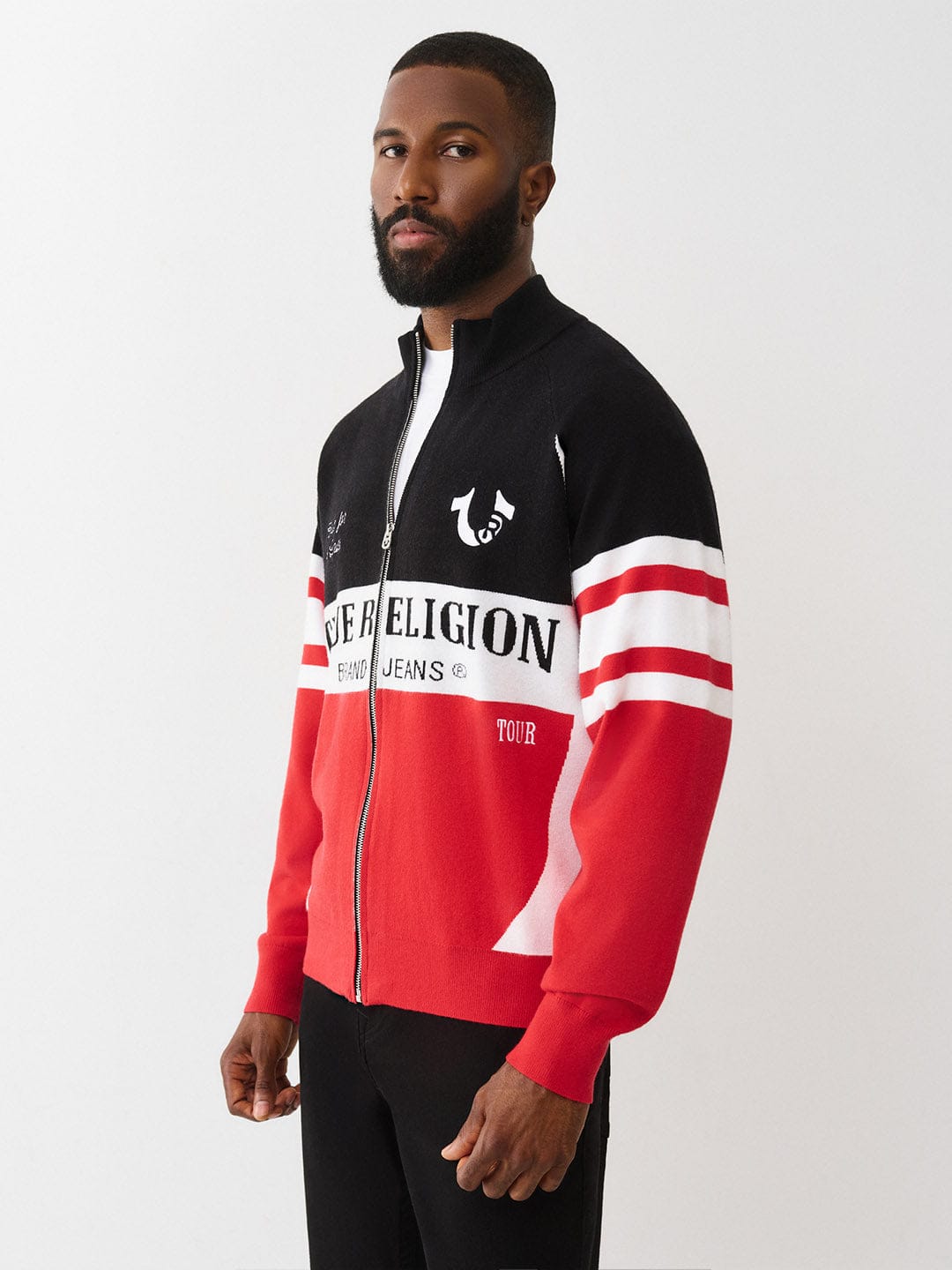 True Religion Men Regular Fit Multicolour Logo Pure Acrylic Sweater