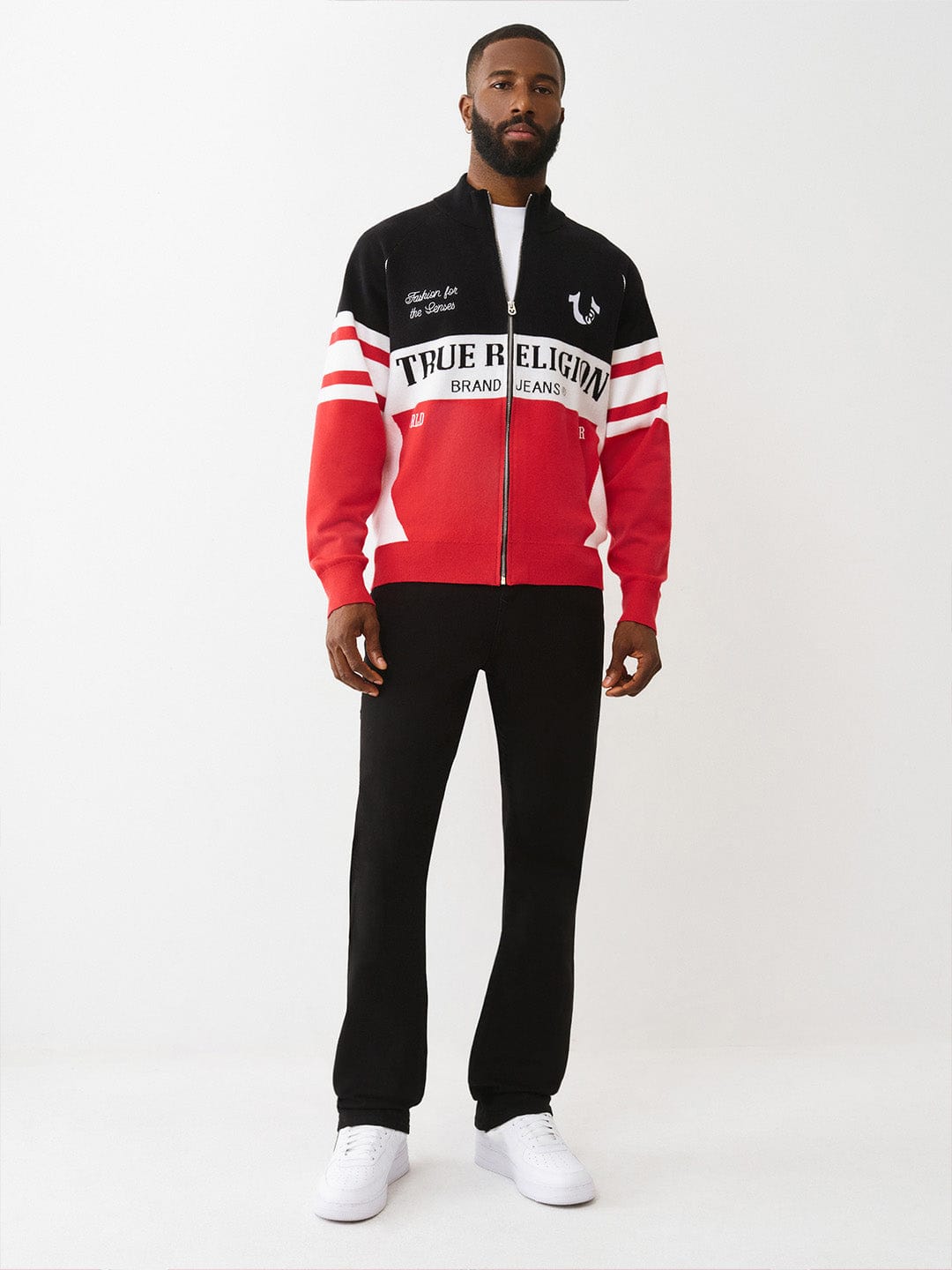 True Religion Men Regular Fit Multicolour Logo Pure Acrylic Sweater