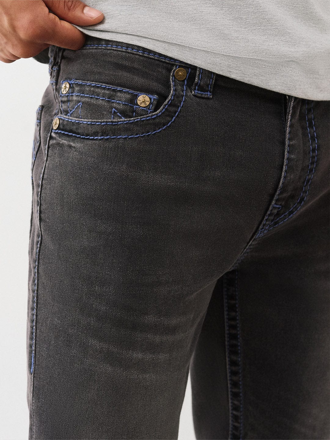 TRUE RELIGION Men Charcoal Grey Big T Straight Fit Jeans