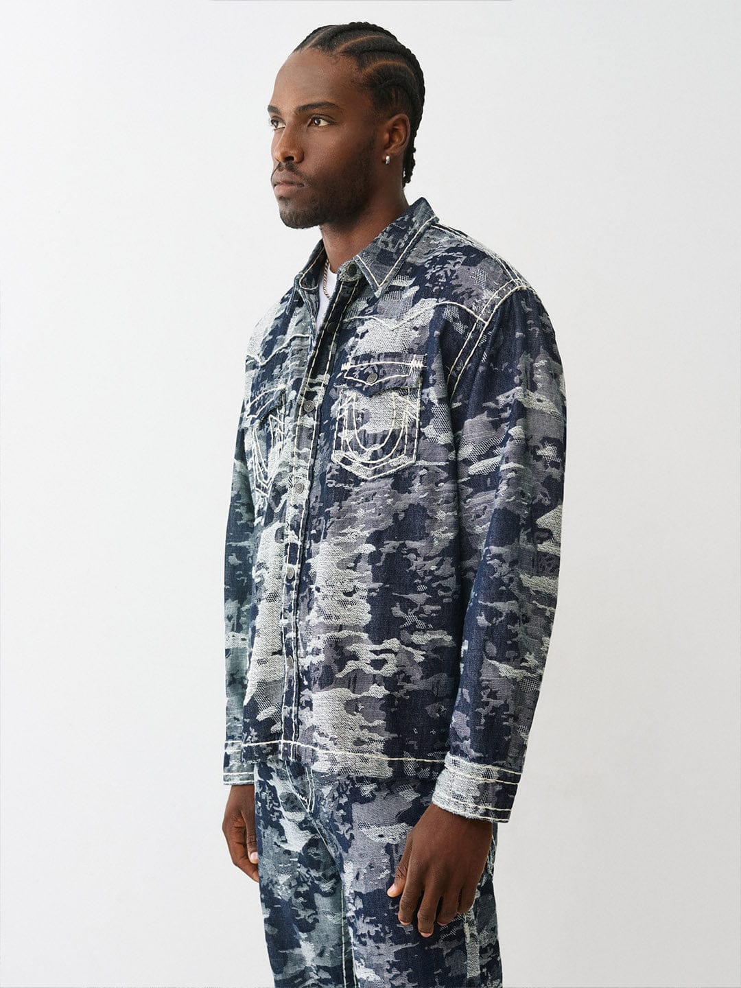 True Religion Men Straight Fit Blue Printed Pure Cotton Shirt