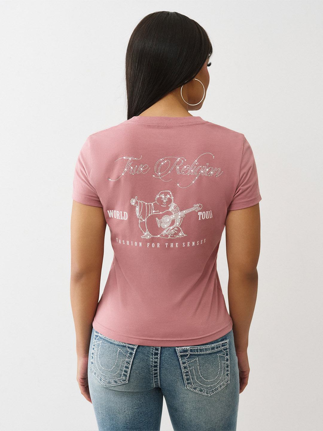 True Religion Women Regular Fit Pink Logo T Shirt