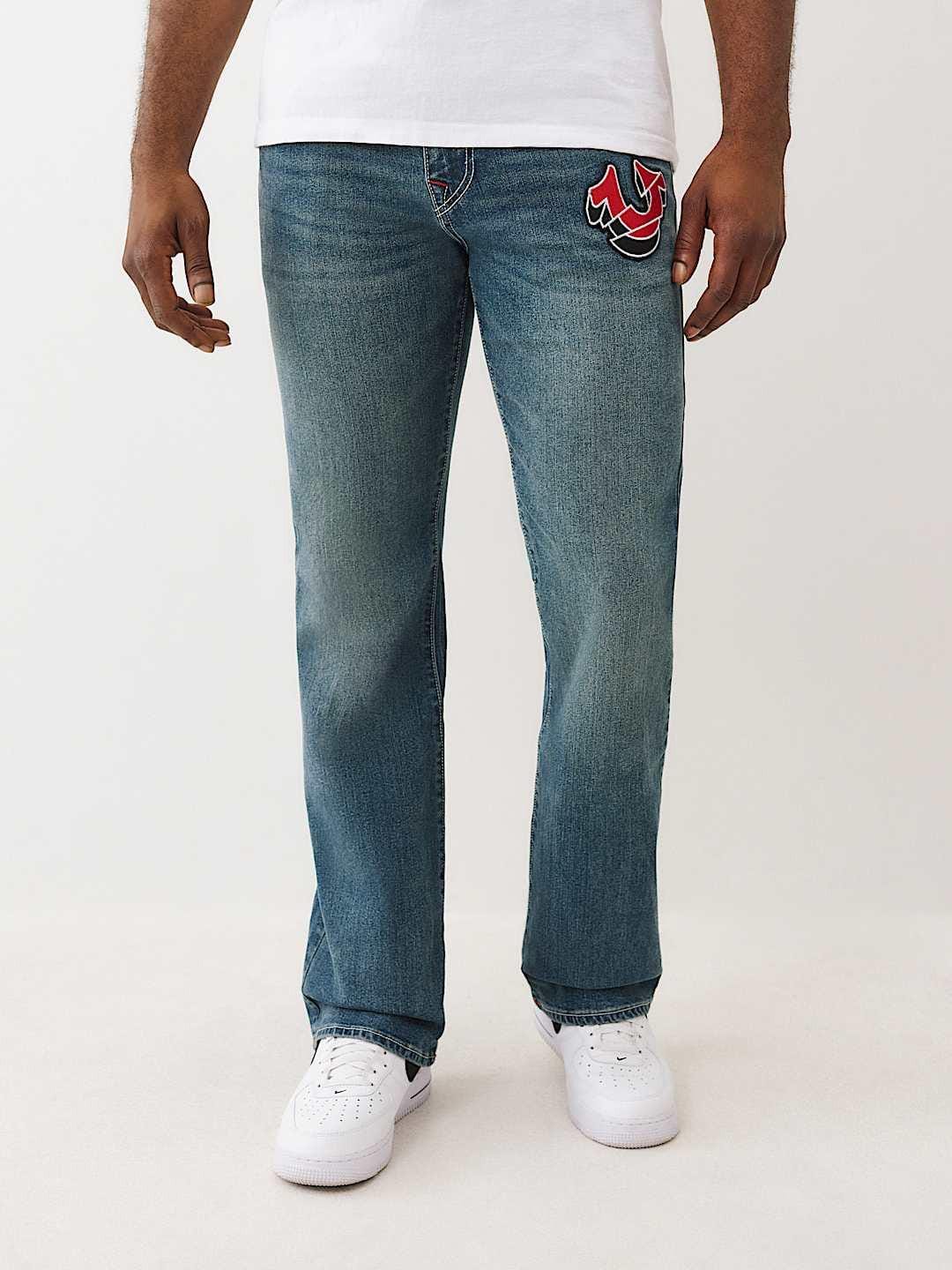 True Religion Men SN, Patch Work Billy Bootcut Fit Light Wash Jeans