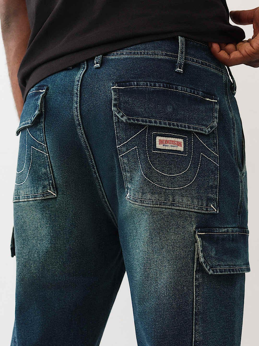 True Religion Men Blue Relaxed Fit Big T CARGO Trouser