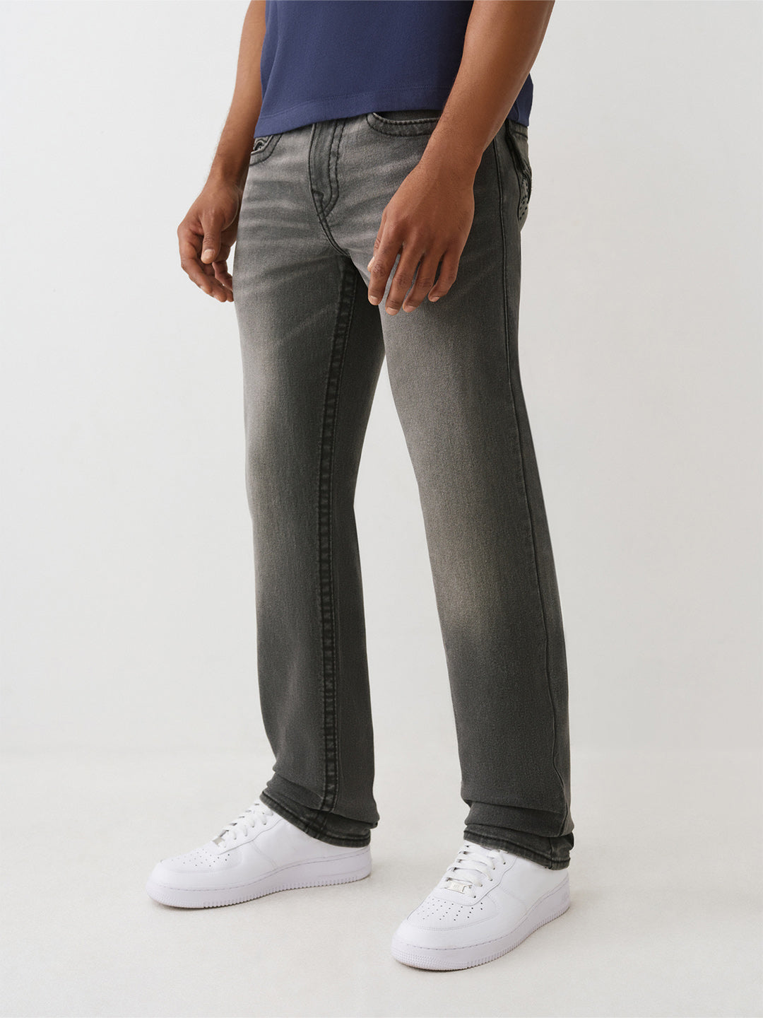 TRUE RELIGION Men Grey Embellished Straight Fit Jeans