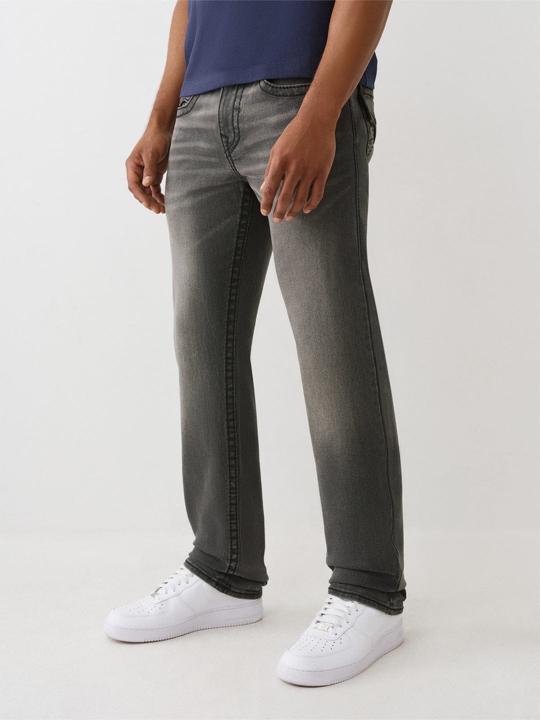 TRUE RELIGION Men Grey Embellished Straight Fit Jeans