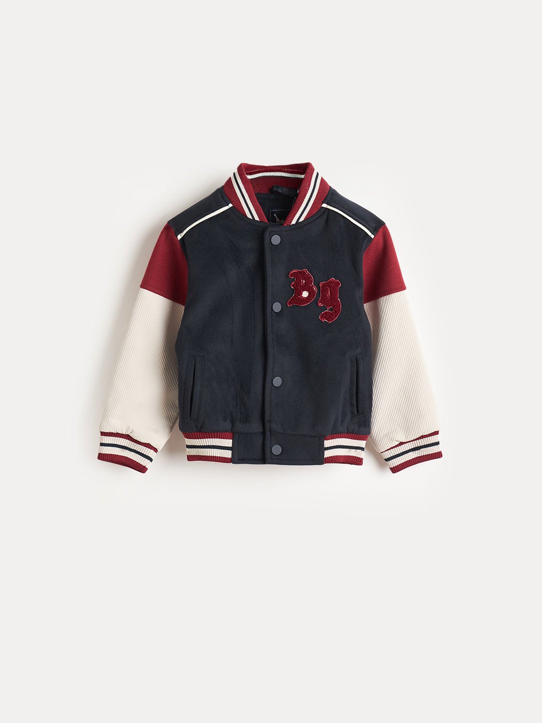 Blue Giraffe Boys Navy Blue Solid Crew Neck Jacket