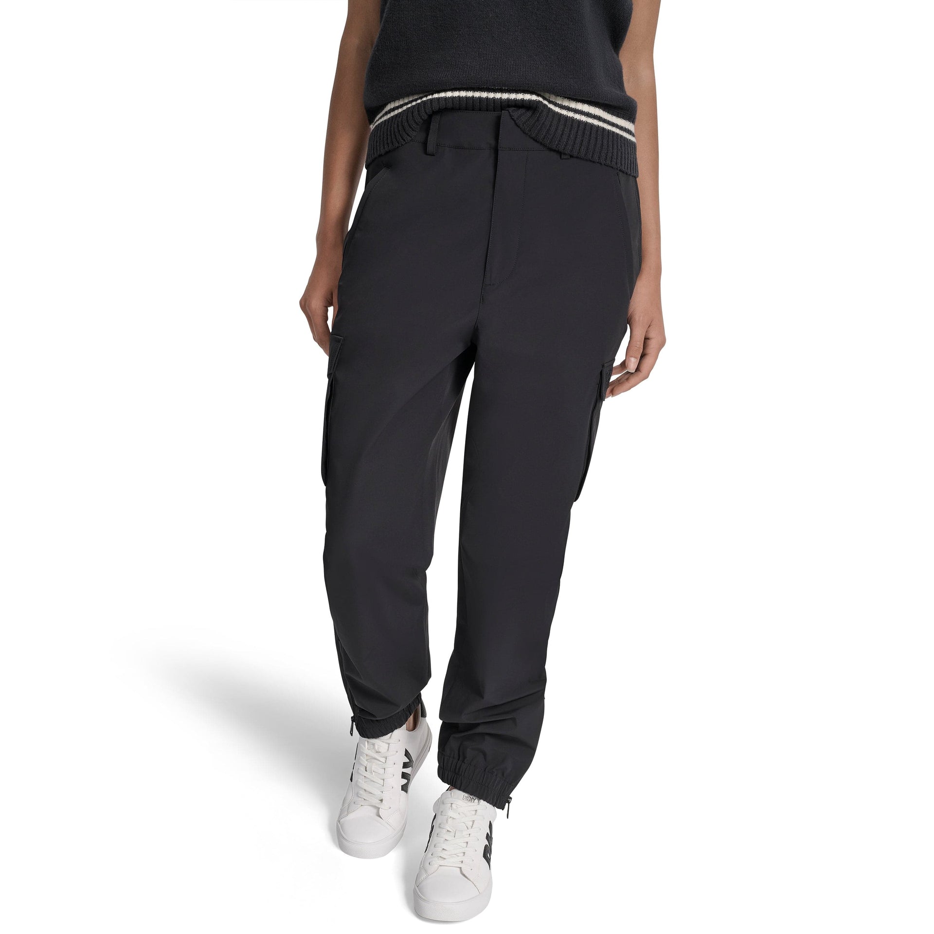 DKNY Womens Black Nylon Solid Trouser