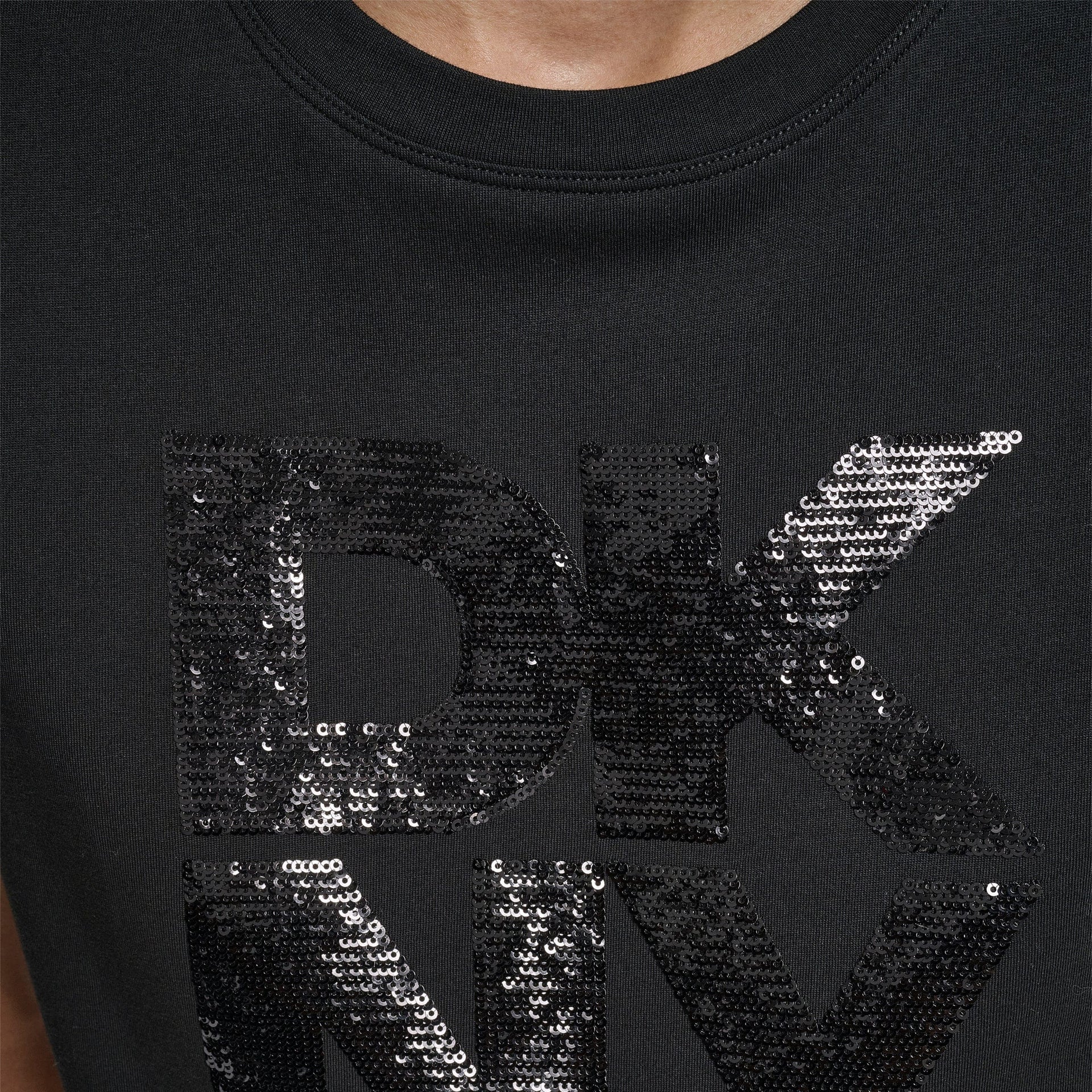 DKNY Womens Black Logo Round Neck T-Shirt