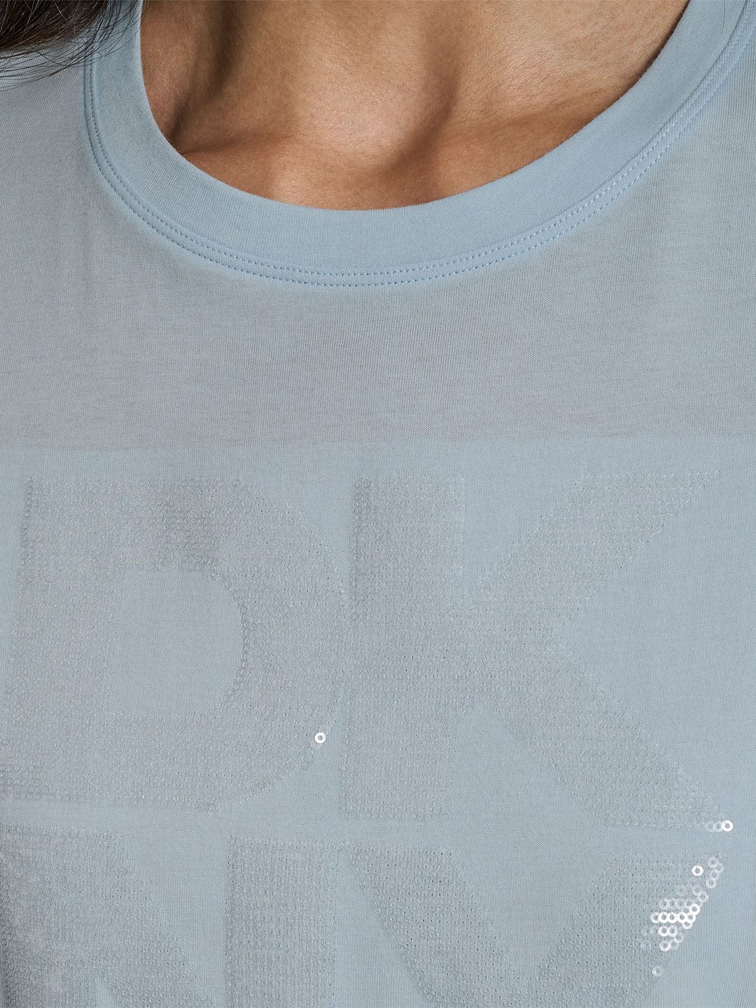 DKNY Womens Light Blue Logo Round Neck T-Shirt