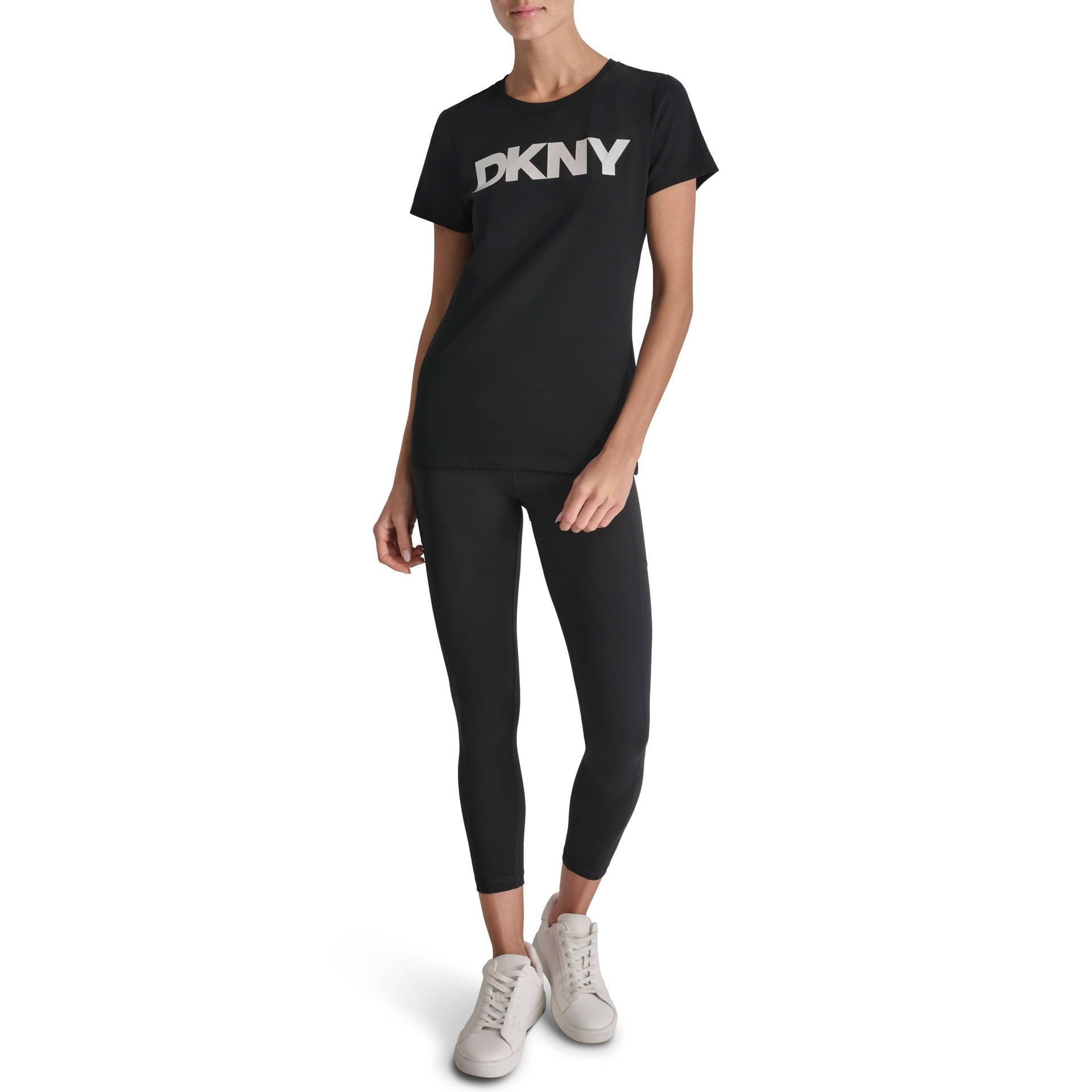 DKNY Womens Black Logo Round Neck T-Shirt