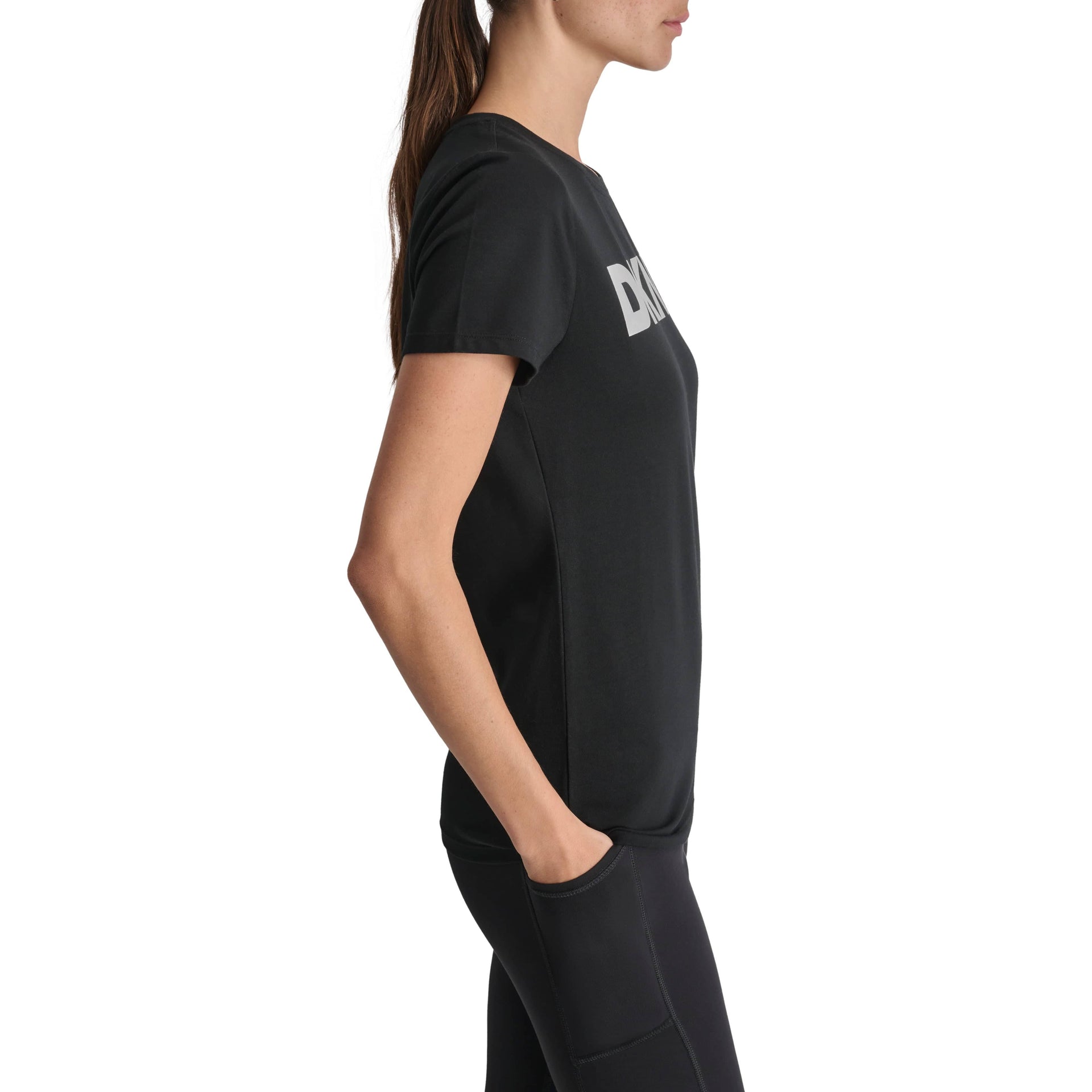 DKNY Womens Black Logo Round Neck T-Shirt